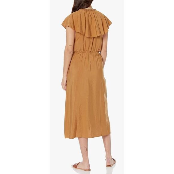 Vince Women's Braid Trim Flutter Sleeve Wrap Dress in Copper NWT Size XL - Picture 2 of 7